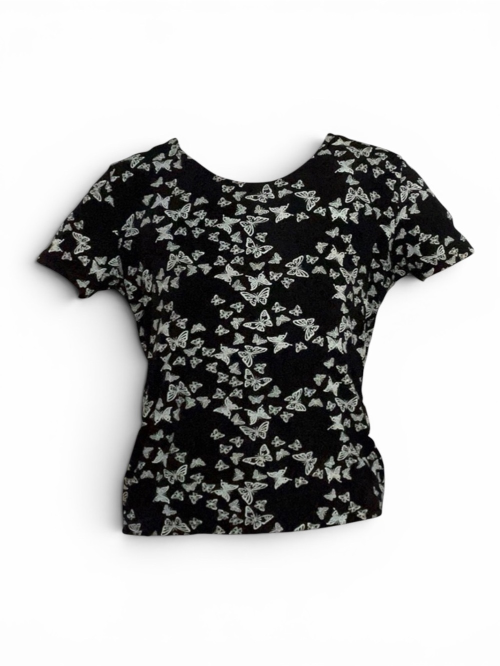 Women’s Black Butterfly Print Short Sleeve Tee - Picture 1 of 4